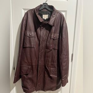Men's Burgundy Leather Trench Coat